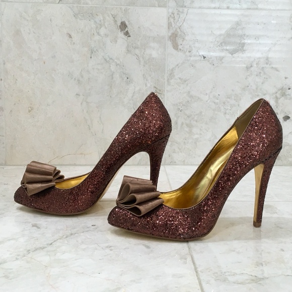 TED BAKER {7} Pumps Copper Sparkly Glitter Bow - Picture 8 of 13